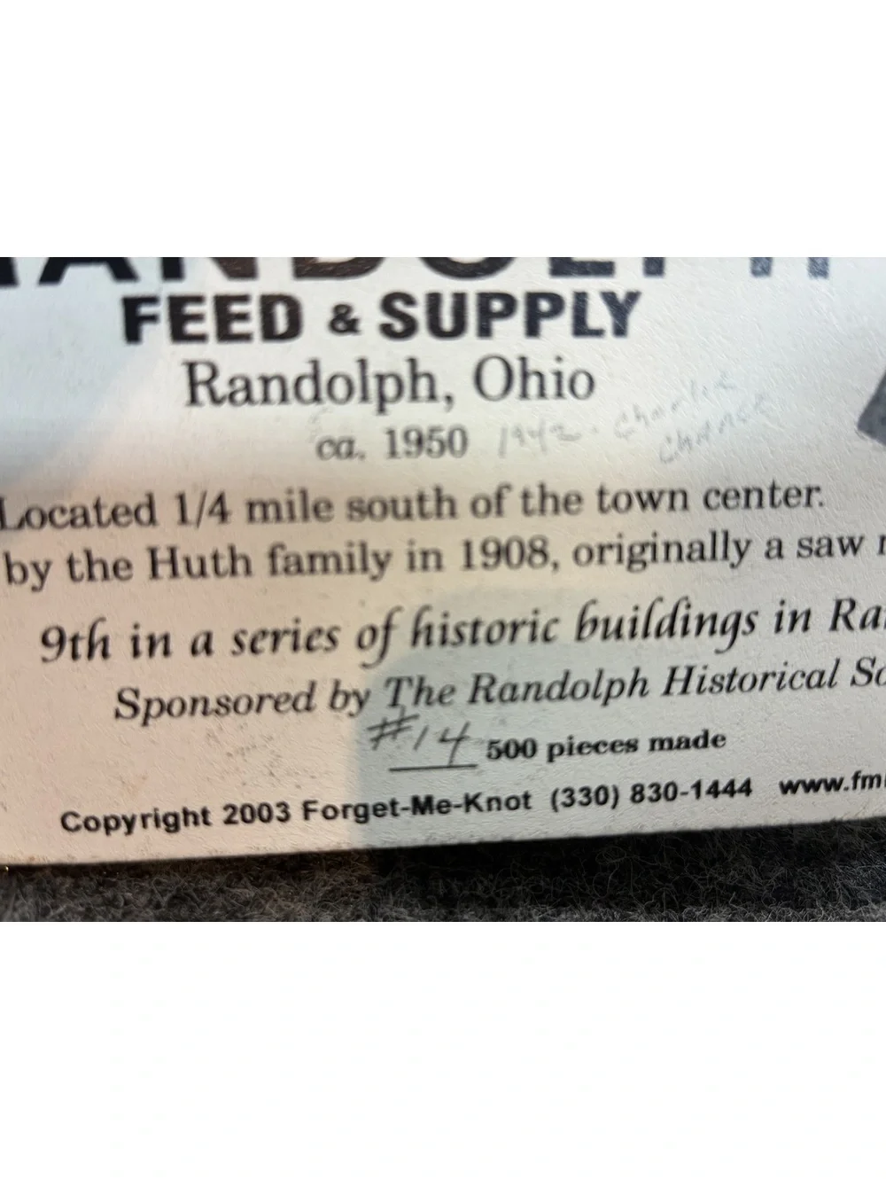 Forget-Me-Knot Randolph Feed Supply Miniature Building Collectible 2003 Numbered
